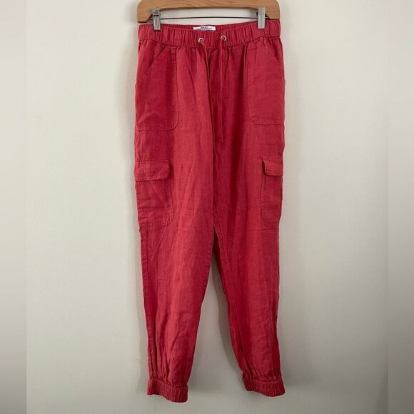 Nicole Miller Red Linen Flax Jogger Pants | Size Small - Picture 1 of 5